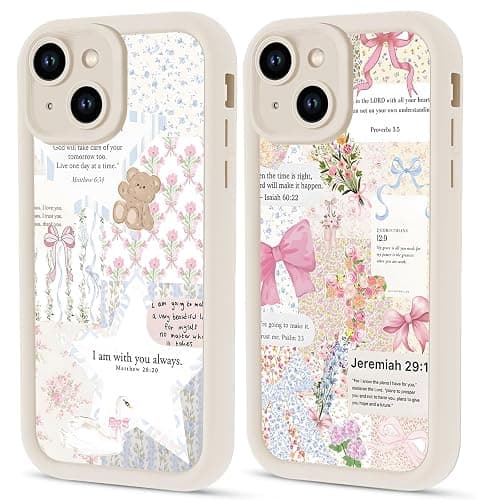 Aoldimu 2 Pack Collage Jesus Bible Verses Bow Phone Case for iPhone 13 mini 5.4" for Women Girls,God Jesus Faith Floral Bear Design Soft Shockproof Protective Cover for iPhone 13 mini - Image 1