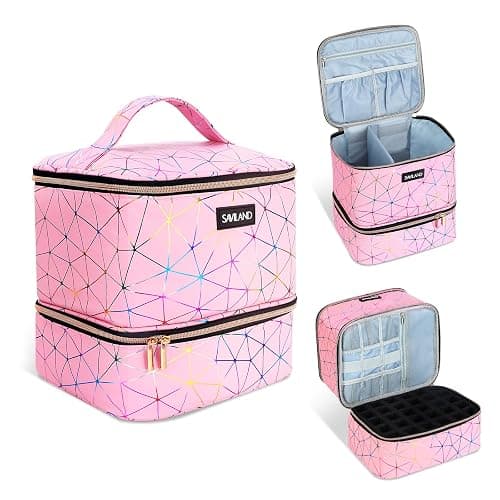 SAVILAND Nail Polish Organizer Bag: PU Leather Nail Polish Storage Organizer Holds 30 Bottles & Nail Lamp, Nail Polish Holder Travel Carrying Case Box Nail Tech Organizer Storage Bag for Nail Supplies - Image 1