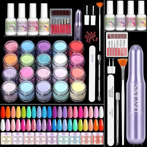 SAVILAND Dip Powder Nail Kit with Drill - 20 Colors Summer Neon Dip Nails Powder Starter Kit with Everything Dip Liquid Dipping System Base Top Coat Activator Manicure Art Salon DIY Christmas Gift - Image 1
