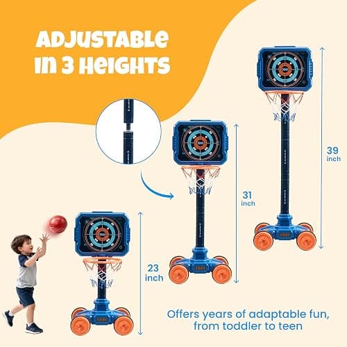 JoyCat 2-in-1 Shooting&Basketball Toy for Kids,Adjustable Height Auto-Moving Shooting Target with Music,Outdoor Indoor Game Compatible with Nerf Toy Guns for Kids,Birthday Chrisrmas Gift for Boys thumbnail 2