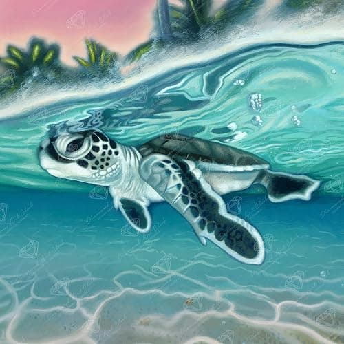 DIAMOND ART CLUB Tropical Sea Turtle Diamond Painting Kit, Fun DIY Crafts for Adults, Round Diamond Art Canvas, 13" x 13" - Image 1