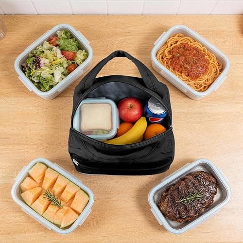 Paquesta Lunch Bag Women Stylish Quilted Lunch Boxes for Adult | Fit and Fresh Cooler Insulated Lunchbox for Work Large 11 Liters Cute Compact Lunchbag Waterproof Black thumbnail 2