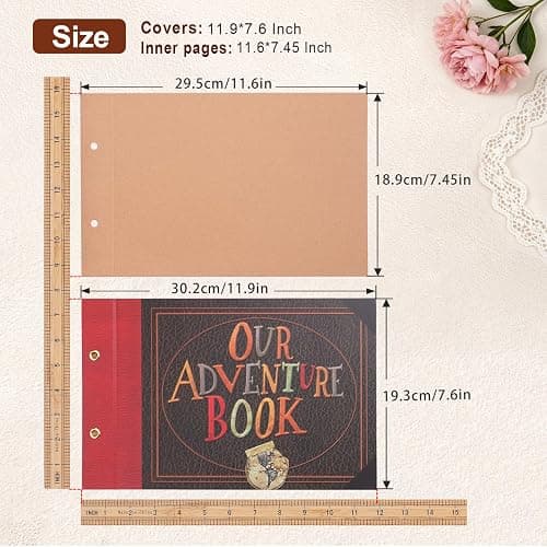 Our Adventure Book Scrapbook Album 11.9 X 7.6 Inch 80pages,3d Retro Embossed Letter Hard Cover Movie Up,Memory Book For Couples,DIY Album for Anniversary,Wedding,Travelling,Friends,Family,Couple Gifts thumbnail 3