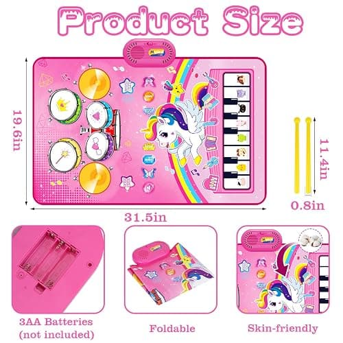 Toys for 1 Year Old Girl Gifts: Baby Music Mat Toddler Toys Age 1-2 - 3 in 1 Piano Drum Animal Touch Unicorn Toy - Infant Musical Toy 12-18 Months Babies Birthday Easter Gifts for 1 2 3 Year Old Girls thumbnail 2