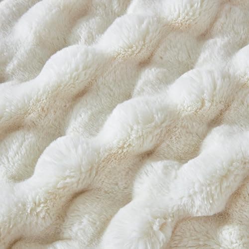 Serenhom 50x60 Inches Ultra-Soft Fuzzy Faux Fur Plush Throw Blanket - Thick, Warm Sherpa for Couch, Sofa, Bedroom, Camping - Decorative Blanket for Cozy Warmth, Bubble Ivory White thumbnail 6