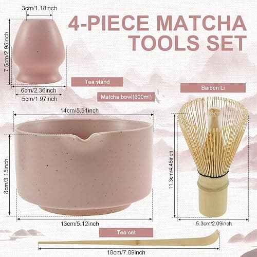 4Pcs Matcha Whisk Set, Japanese Matcha Tea Set,Ceramic Matcha Bowl Matcha Whisk Holder Bamboo Matcha Whisks and Bamboo Scoop Handcrafted Matcha Kit for Traditional Japanese Tea (G) thumbnail 2