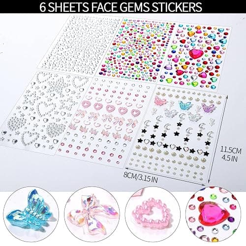 FANDAMEI Face Glitter Face Gems, 40 Colors Glitter Gel Palette with 6 Sheets Self Adhesive Hair Gems, Face Jewels for Women. Face Rhinestones Pearls for Women, Body Hair Glitter thumbnail 3