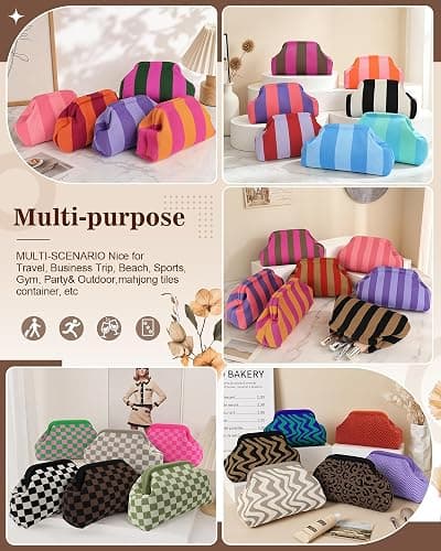 bohunono Woven Clutch Purses for Woman,Summer Beach Purse for Vacation, Woven Striped Dumpling Bag,Crochet Evening Handbag thumbnail 7