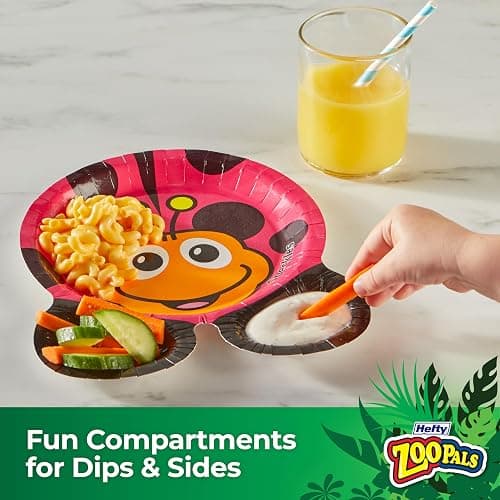 Hefty Zoo Pals Party Edition Paper Plates for Kids, Assorted Animal Designs, 7.75 Inches with Two Dipping Compartments, Multi-Color, 20 Count thumbnail 6