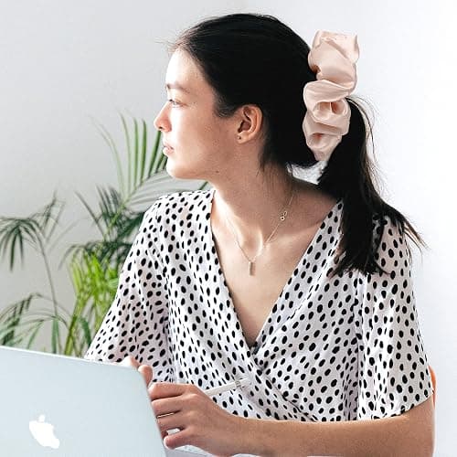 CEELGON Big Real Silk Scrunchies for Hair Satin Oversized for Sleep Large Scrunchie for Curly Hair Silk Thick Elastic Hair Ties Jumbo Hair Scrunchies 6 Pack (black, champagne, pink,khaki, blue, shell pink) thumbnail 3
