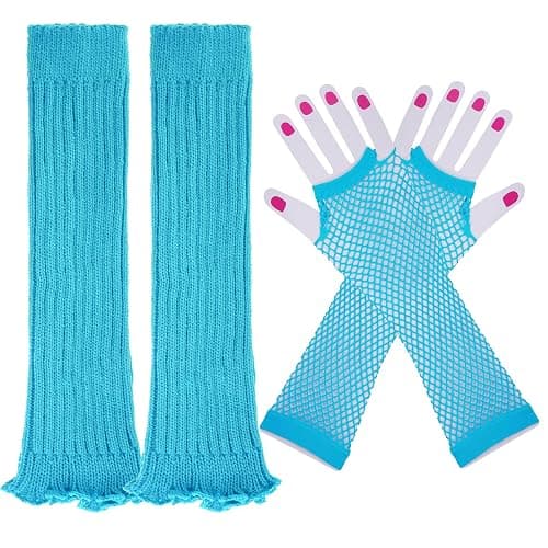Miayon Leg Warmers Fishnet Gloves Fingerless Set Knit Long Socks for Women Girls 80s 90s Party Accessories Halloween - Image 1