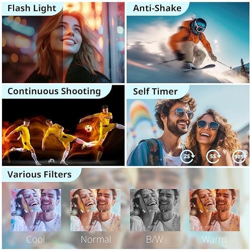 4K Digital Camera for Photography Autofocus, 2026 Latest 48MP Vlogging Camera for YouTube with SD Card, 2 Batteries, 3" 180°Flip Screen Compact Travel Camera for Teens with 16X Zoom, Anti-Shake,Black thumbnail 4