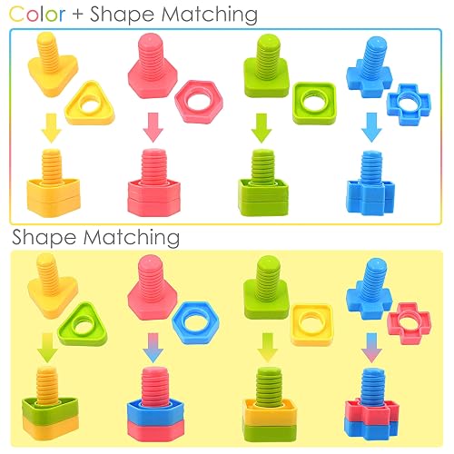 TOMYOU 32 pcs Shapes Nuts and Bolts Stacking Toys - STEM Color Sorting Learning Games - Montessori Building Kids Matching Game for Preschoolers - Construction Fine Motor Skills for Kids thumbnail 5