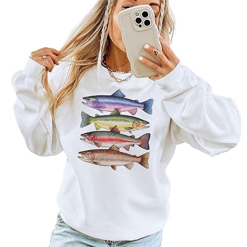 Abstract Colorful Trout In A Row Sweater - Vintage River Fish Trout Species Outfit - Fly Fishing Gift For Men & Women - Boho Unisex Graphic Crewneck Sweatshirt thumbnail 4