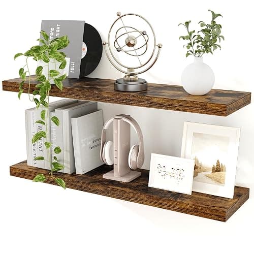 Feihorrm 90CM Long Floating Shelves Set of 2, 23.5cm Deep Rustic Wall Shelf, Modern Style, 2 Shelves, Wall-Mounted, Unisex, Living Room - Image 1