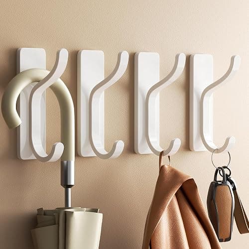 pickpiff Adhesive Wall Coat Hooks - Heavy Duty Stick-On Door Hanger, Metal Hook for Hanging Towel,Purse, Robe, Backpack, Jacket, Clothes - for Bathroom,Dorm, Closet, Kitchen - White, 4 Pack thumbnail 4
