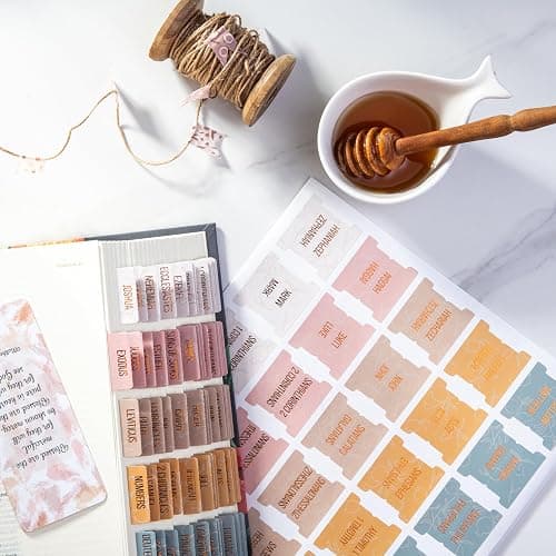 DiverseBee Laminated Bible Tabs (Gold Embossed Lettering), Bible Study Journaling Supplies, Bible Book Tabs, 73 Bible Tabs for Women and Men, Includes 4 Blank Tabs (Honeydew) thumbnail 2