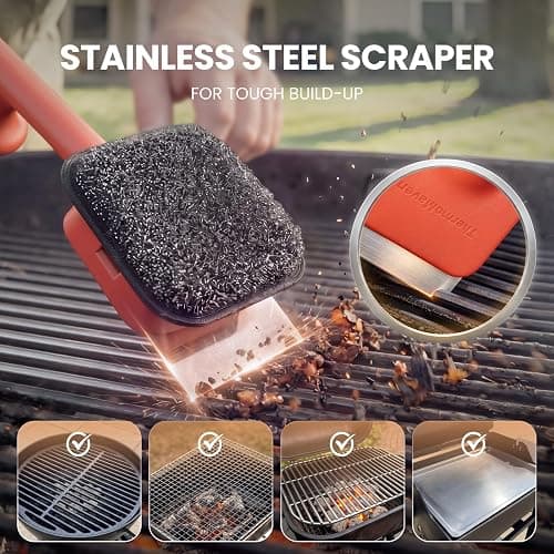 ThermoMaven Bristle-Free BBQ Grill Brush - No Wire Risk Steam Cleaner Removes Burnt Grease Fast - 17" Cool-Touch Handle, Scraper & 3 Replaceable Heads for Gas, Charcoal & Cast Iron thumbnail 4