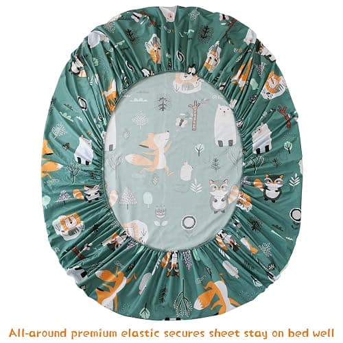 JSD Green Forest Animals Kids Sheet Set Full Size, 4 Piece Woodland Printed Microfiber Bed Sheets Deep Pocket thumbnail 4