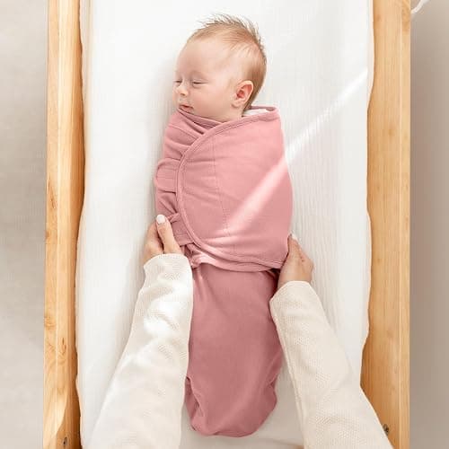 Comfy Cubs Easy Swaddle Blanket, 3 Pack - 100% Cotton Newborn Wrap, Small for 0-3 Months Infants, Breathable and Durable Sleep Sack for Babies - Blush, Mauve & Mulberry thumbnail 5