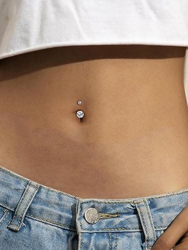 QWALIT Gold Fake Belly Piercing Cubic Zircon Butterfly Clip on Belly Button Rings Stick on Navel Ring Studsnon Piercing Fake Piercing Jewelry Pink Heart Silver Sticky Balls no Pierced thumbnail 3
