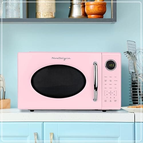 Nostalgia Retro 1000W Microwave Oven 1.1 Cu Ft Capacity – Child Safety Lock, 8 Auto-Cook Settings – Countertop Kitchen Appliance – Pink thumbnail 6