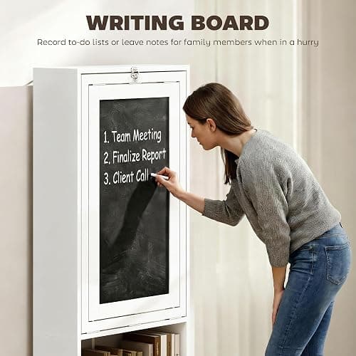 HOMCOM Foldable Convertible Writing Table, Wall Mounted Space-Saving Computer Desk with Chalkboard and Storage Shelves for Small Spaces, Home Office, Bedroom, Dorm, Apartment, White thumbnail 6