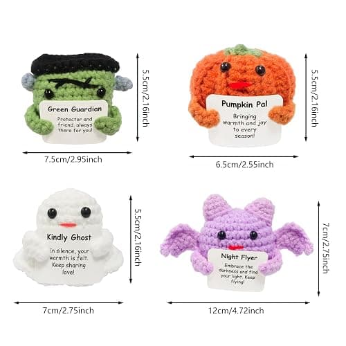 4 Psc Mini Funny Knitted Wool Halloween Toy with Positive Card - Creative Cute Crochet Doll Cheer Up Gift for Kids Girls Boys Parties Halloween Decoration Party Favor thumbnail 2