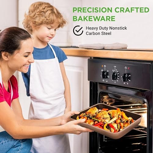 NutriChef 6-Piece Nonstick Bakeware Set, Carbon Steel Baking Pans Set, Includes Cookie Sheets, Wide & Square Bake Pans, Bread Loaf & Round Cake Pan, Muffin Pan - Gold thumbnail 6