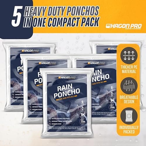 Hagon PRO Disposable Rain Ponchos for Adults (5 Pack) thumbnail 4