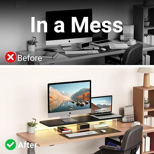 AFOOYO Monitor Stand Riser,31.5-Inch LED Light Wood Computer Monitor Stand with Adjustable Acrylic Legs,Desk Accessories Desktop Organizer Stand for, Computer,Laptop,Printer,PC TV Screen Riser,Black thumbnail 5