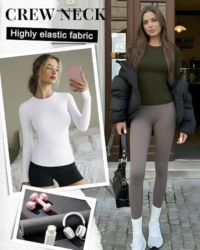 Neer 4 Pcs Womens Long Sleeve Yoga Shirts Crew Neck Compression Tight Workout Shirts Lightweight Stretchy Breathable Tees thumbnail 2