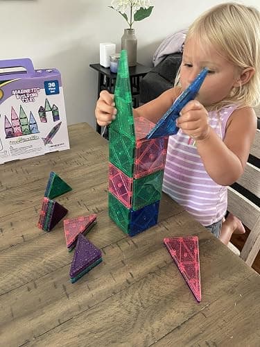 CreateOn Crayola Glitter Magnetic Tiles, Building Set for Kids, Magnetic Building Toys for Kids, STEM Easter Toys for Boys and Girls Ages 3 and Up, 36-Piece Set (Glitter) thumbnail 7