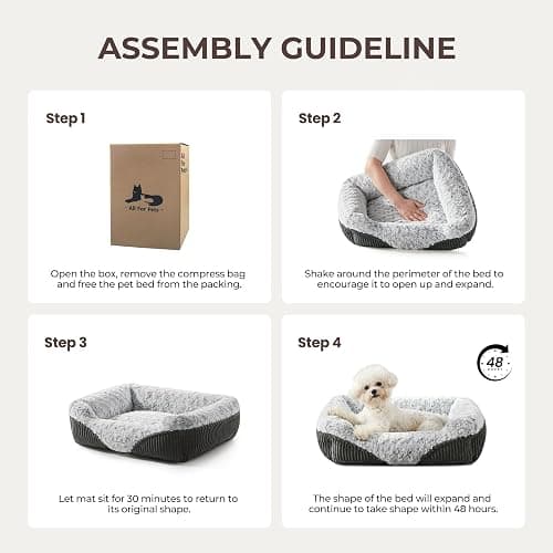 Warmrest Cute Dog Bed for Small Medium Dogs,Washable Cat Beds, 20in | Rectangular furry Small dog bed for calm sleeping dog sofa, overall machine washable, Non-Slip Bottom, Grey, Up to 10Lb thumbnail 7