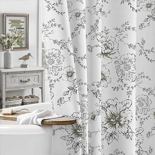 Awellife Farmhouse Vintage Shower Curtain Black Pattern Floral Cotton Rustic Tattoo Shower Curtains for Bathroom, Spring Decor, 72 Wx72 L - Cotton Black - Standard 72" Wx72“ L