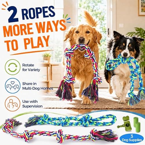 Eefitoys Tough Dog Rope Toys for Aggressive Chewers, Tough Tug of War Dog Toys for Large, Medium & Small Dogs – 5 Pack Including 2 Ropes & 3 Supplies thumbnail 2