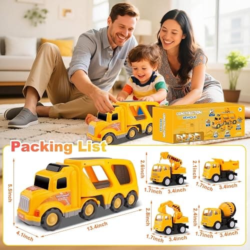 Nicmore Construction Truck Toddler Toys Car: Toys for 1 2 3 4 Year Old Boy 5 in 1 Carrier Toys for Kids Age 1-3 2-4| 18 Months 2 Year Old Boy Christmas Birthday Gifts thumbnail 3