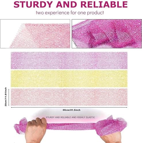 3 Piece Bright Style African exfoliating net Exfoliating Shower Set Long Bath Sponges for Smooth, Refreshed Skin, The Exterior Gleams - Ideal for Daily Use (Bright Yellow, Pink, Purple) thumbnail 3