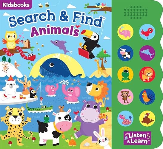 Search & Find Animals – Interactive Sound Book with 10 Buttons | Toddler Learning Board Book | Early Childhood Development & Fine Motor Skills | Seek and Find Activity Book for Boys & Girls - Image 1
