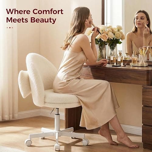 GTPLAYER Velvet Tall Office Chair with Wheels Vanity Chairs with Back, Versatile Height Use: Office to Bar Stools Small Ergonomic Comfy Armlees Computer Desk Chair with Bow Lumbar Pillow for Gift thumbnail 3
