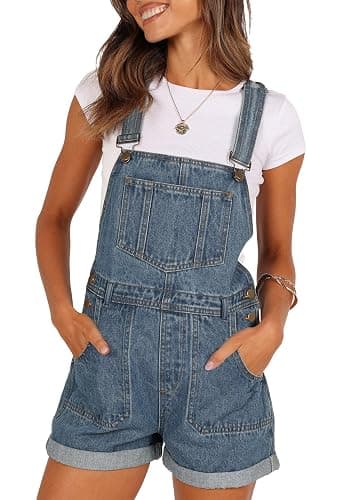 Pink Queen Women's Denim Shortalls Casual Adjustable Straps High Waist Bib Jeans Overalls Shorts Romper with Pockets - Image 1