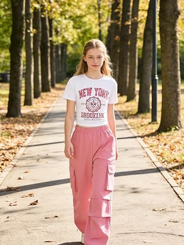 FJLSJSW Girls Clothes Teenage Girls 2 Piece Outfit Short Sleeve Top + Cargo Pants Outfits for Tweens,Sizes 7-16 Years thumbnail 4