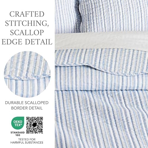 Levtex Home - Martha Stripe Quilt Set - Full/Queen Quilt and Two Standard Shams - Stripe - Blue White - Quilt (88x92in.) and Shams (20x26in.) - Reversible - Cotton thumbnail 4