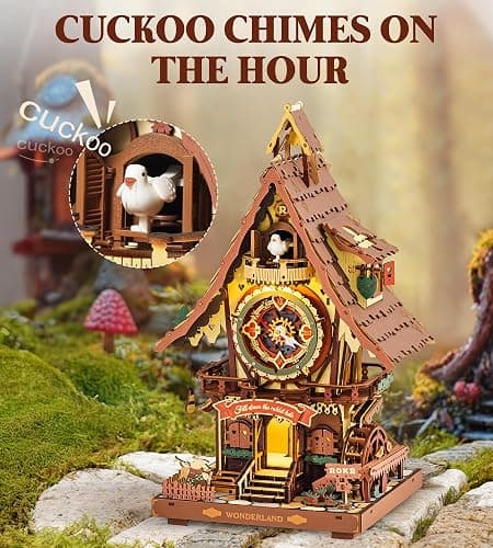 ROKR Cuckoo Clock Mechanical 3D Wooden Puzzle Kit for Adults, DIY Wooden Clock Model Building Set, Unique Home Decor Gift for Women Men thumbnail 4