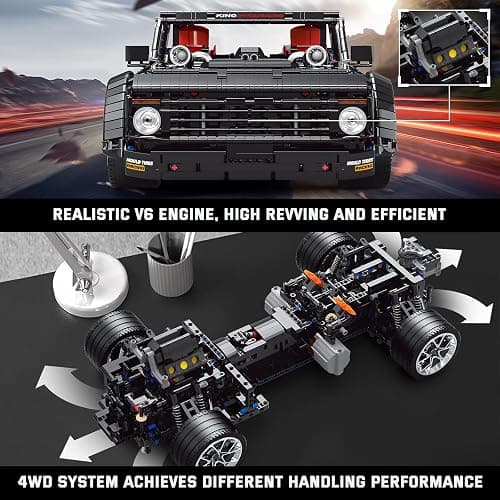 Mould King 13082 Pickup Truck Block Kits Model, MOC Building Blocks Set to Build, Gift for Kids Age 8+/Adult Collections Enthusiasts(3695 Pieces, with Motor/APP Remote Control) thumbnail 4