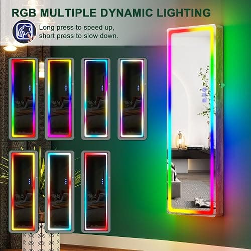 HNEBC LED Mirror Jewelry Cabinet with RGB Lights,47.2" Wall Mounted Jewelry Organizer with Full-Length Mirror,Over The Door Hanging Jewelry Armoire Storage Cabinet,Folding Dresser,2 Drawers,Lockable thumbnail 3