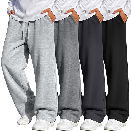 LessonZoo 4 Pack Boys Baggy Sweatpants Kids Wide Leg Pants | Boys Straight Leg Pants, Teen Athletic Joggers, Open Bottom Pant with Pocket, 5-14 Years, Lightweight, Back to School Clothes - Image 1