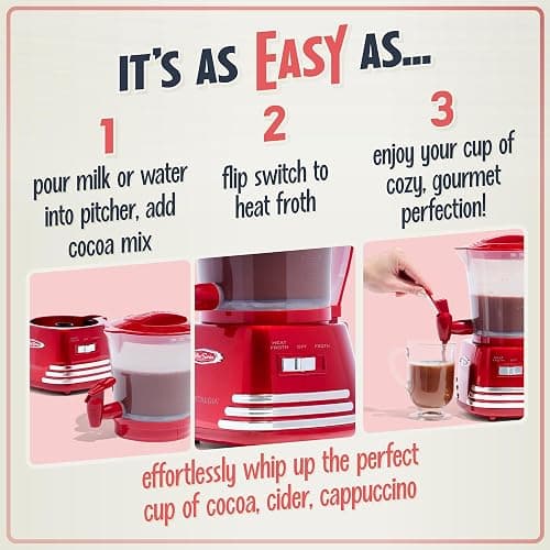 Nostalgia Retro Frother and Hot Chocolate Maker and Dispenser, 32 Oz, for Coffees, Lattes, Cappuccinos, Red thumbnail 4