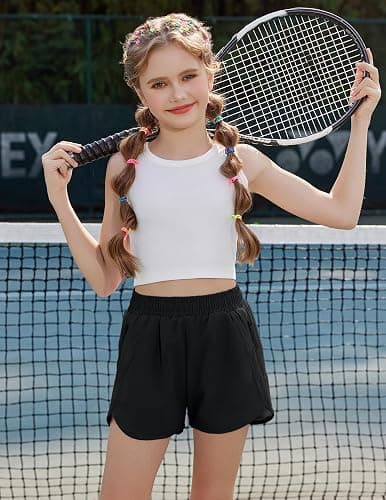 Zaclotre Girls Athletic Shorts with Zipper Pockets High Waisted Running Shorts Soccer Gym Sports Active Short for Kids thumbnail 2
