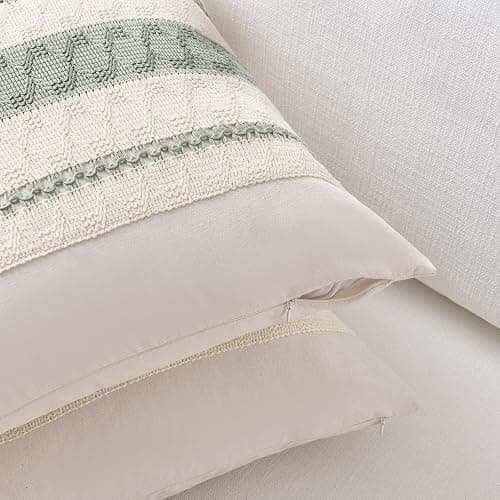 Fancy Homi Set of 1 Sage Green Boho Lumbar Decorative Throw Pillow Covers 12x20 Inch for Living Room Bedroom Couch Bed Chair, Rustic Retro Cushion Case, Bohemian Room Home Decor thumbnail 3